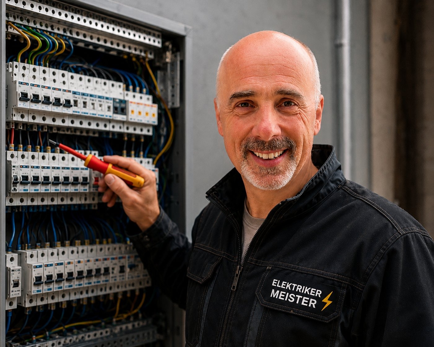 Elektrikermeister Gerold Göhring prüft einen Sicherungskasten
